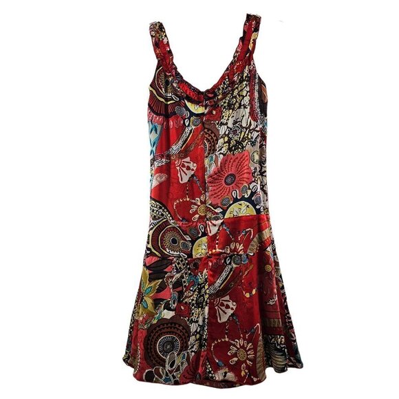 Lula Kate Abstract Floral Silk Drop Waist Sleeveless Slip Lined Dress Size 4 - Picture 2 of 16